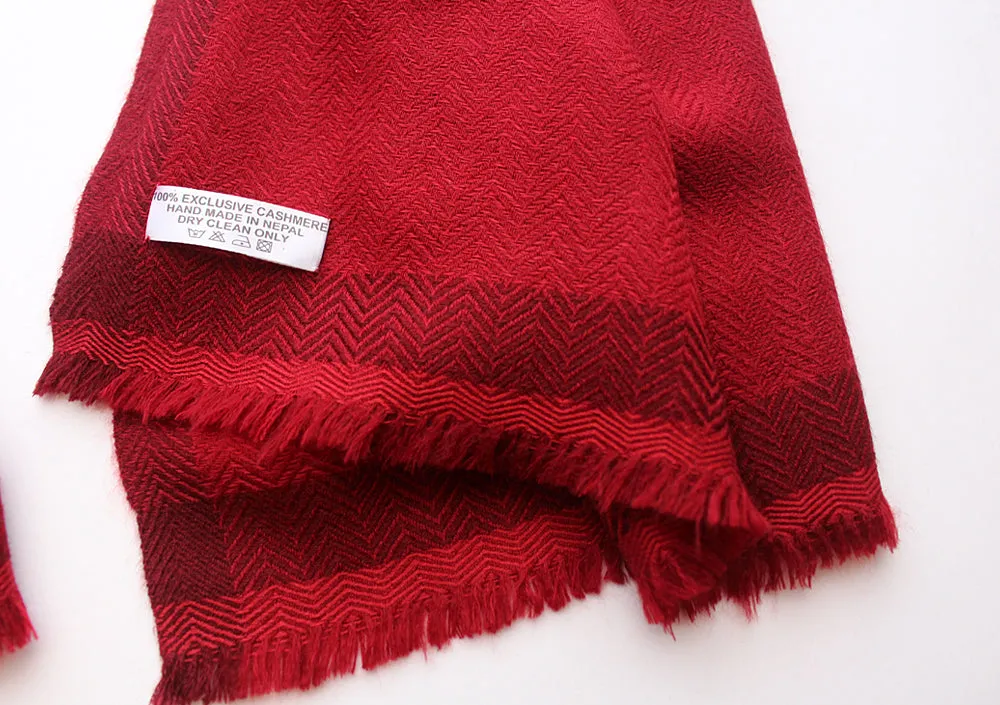 100 % Exclusive Maroon Cashmere Shawl with Border Herringbone Pattern