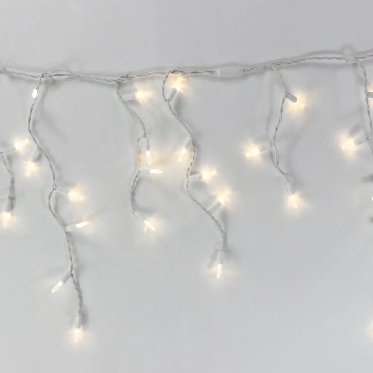 100-light M5 Warm White LED Icicle Lights, White Wire