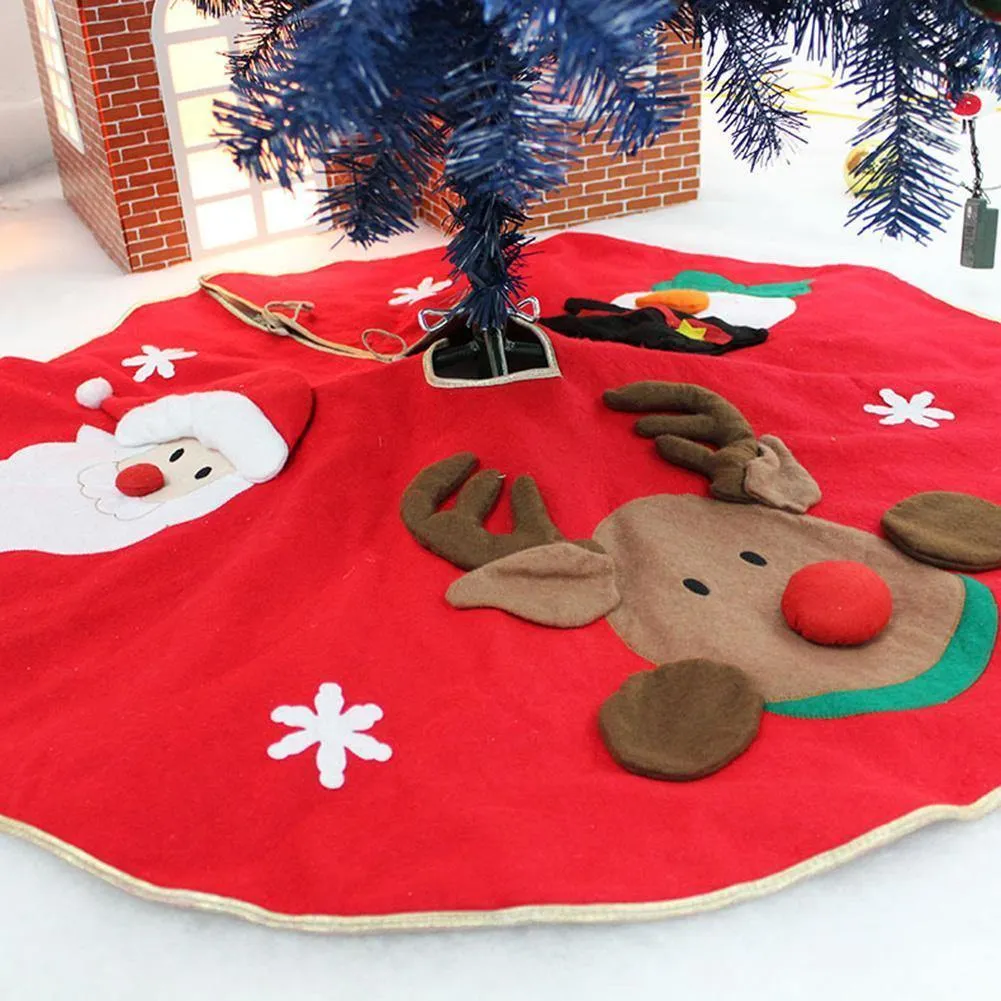 100cm Red Embroidered Non-woven Christmas Tree Skirt Xmas Home Ornament