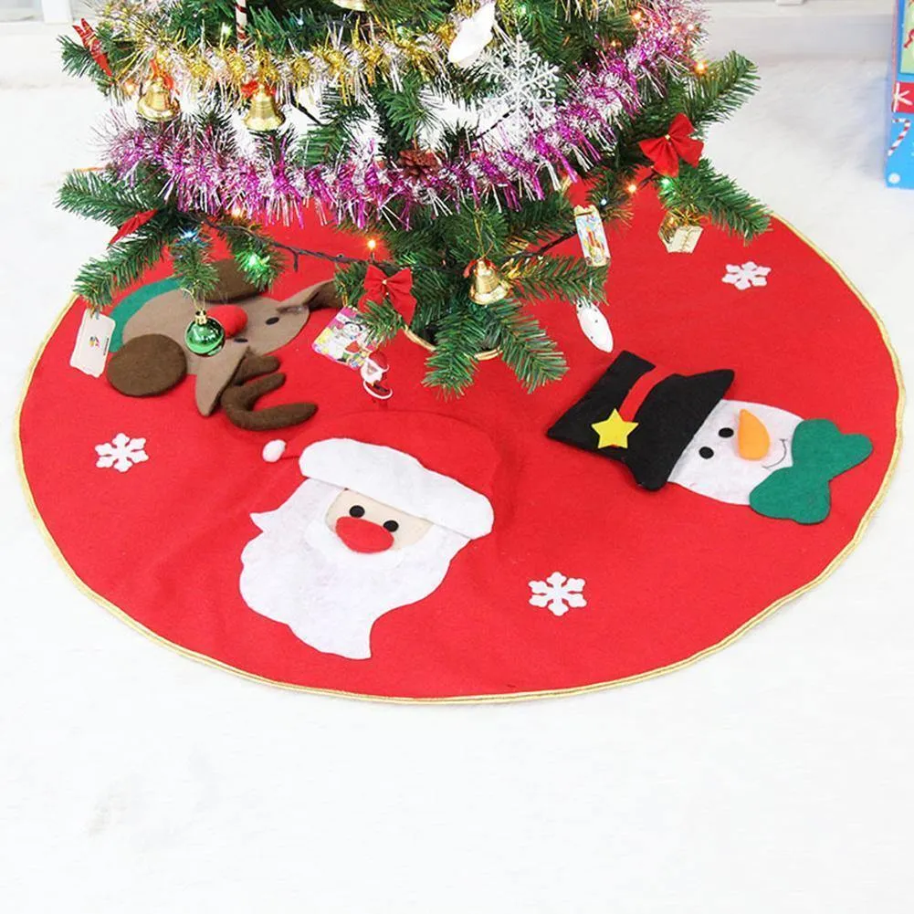 100cm Red Embroidered Non-woven Christmas Tree Skirt Xmas Home Ornament