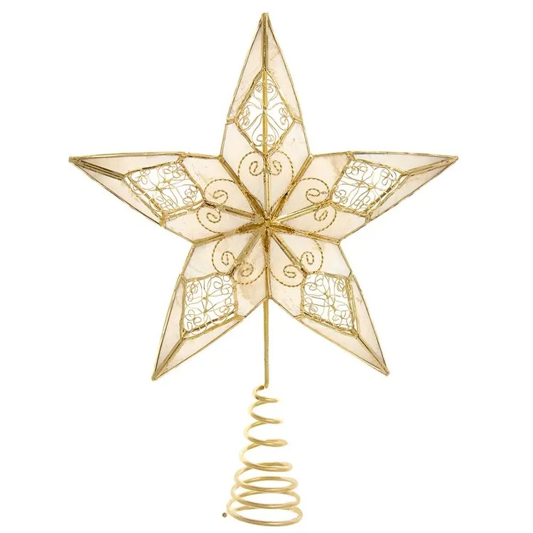 10.5" Gold Five-Point Capiz Star Tree Topper