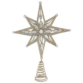 11" Gold Glittered and Clear Jeweled 8 Point Star Tree Topper, Un-Lit