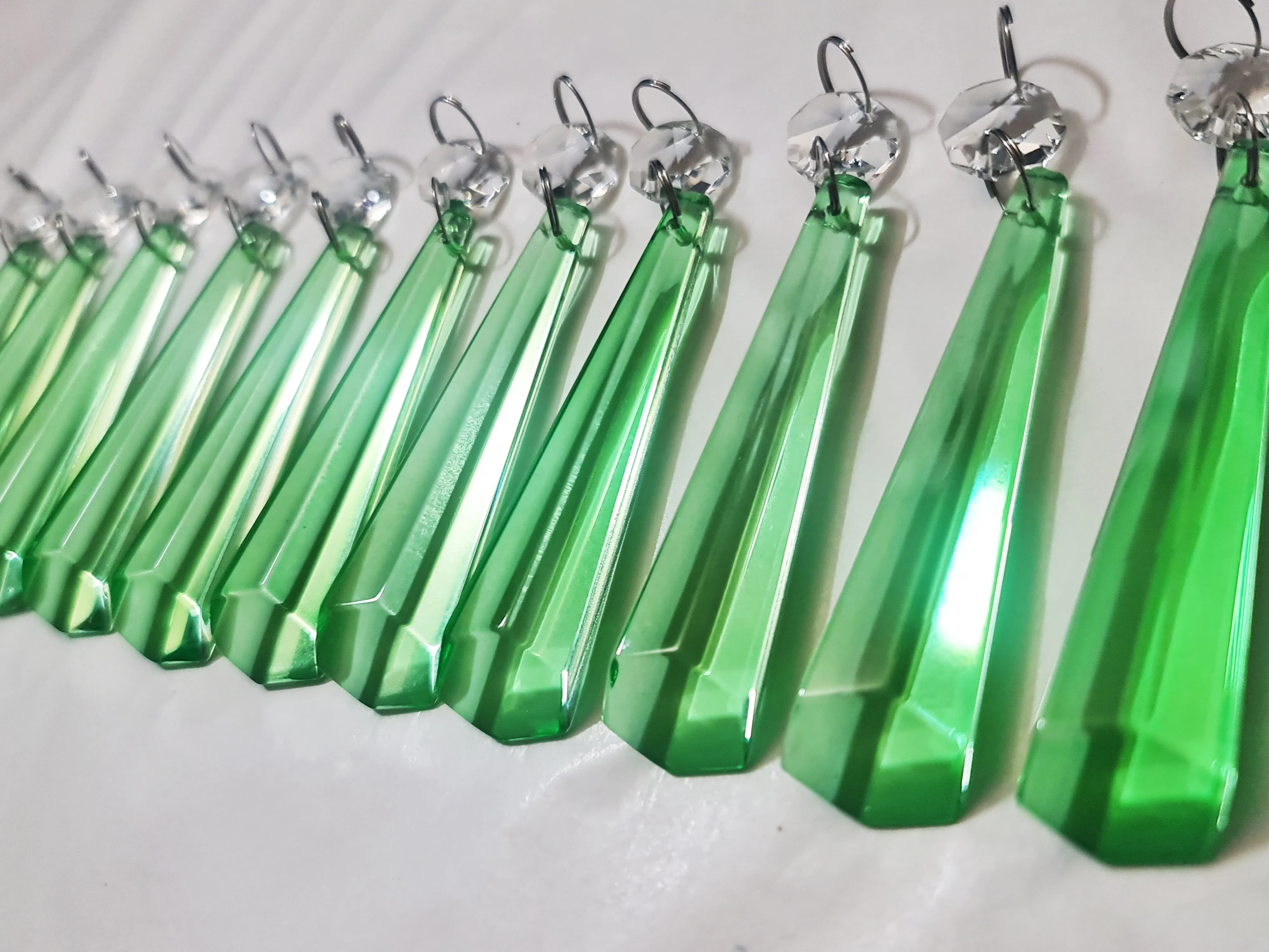 12 Emerald Green Icicles 72 mm 3" UK Chandelier Crystals Drops Beads Droplets Christmas Decorations