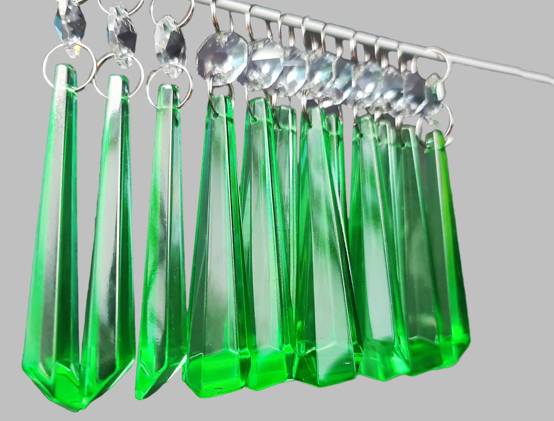 12 Emerald Green Icicles 72 mm 3" UK Chandelier Crystals Drops Beads Droplets Christmas Decorations