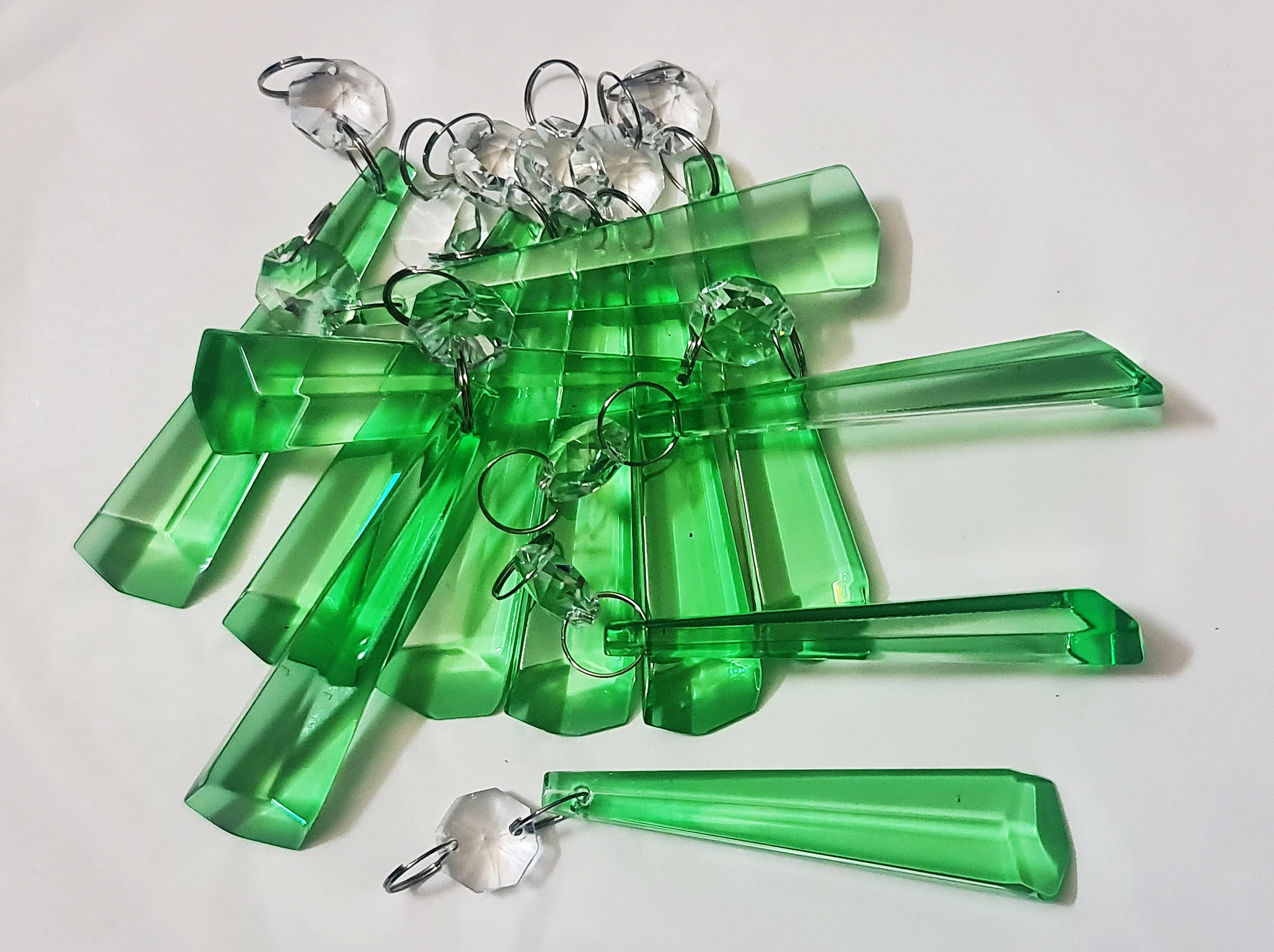 12 Emerald Green Icicles 72 mm 3" UK Chandelier Crystals Drops Beads Droplets Christmas Decorations