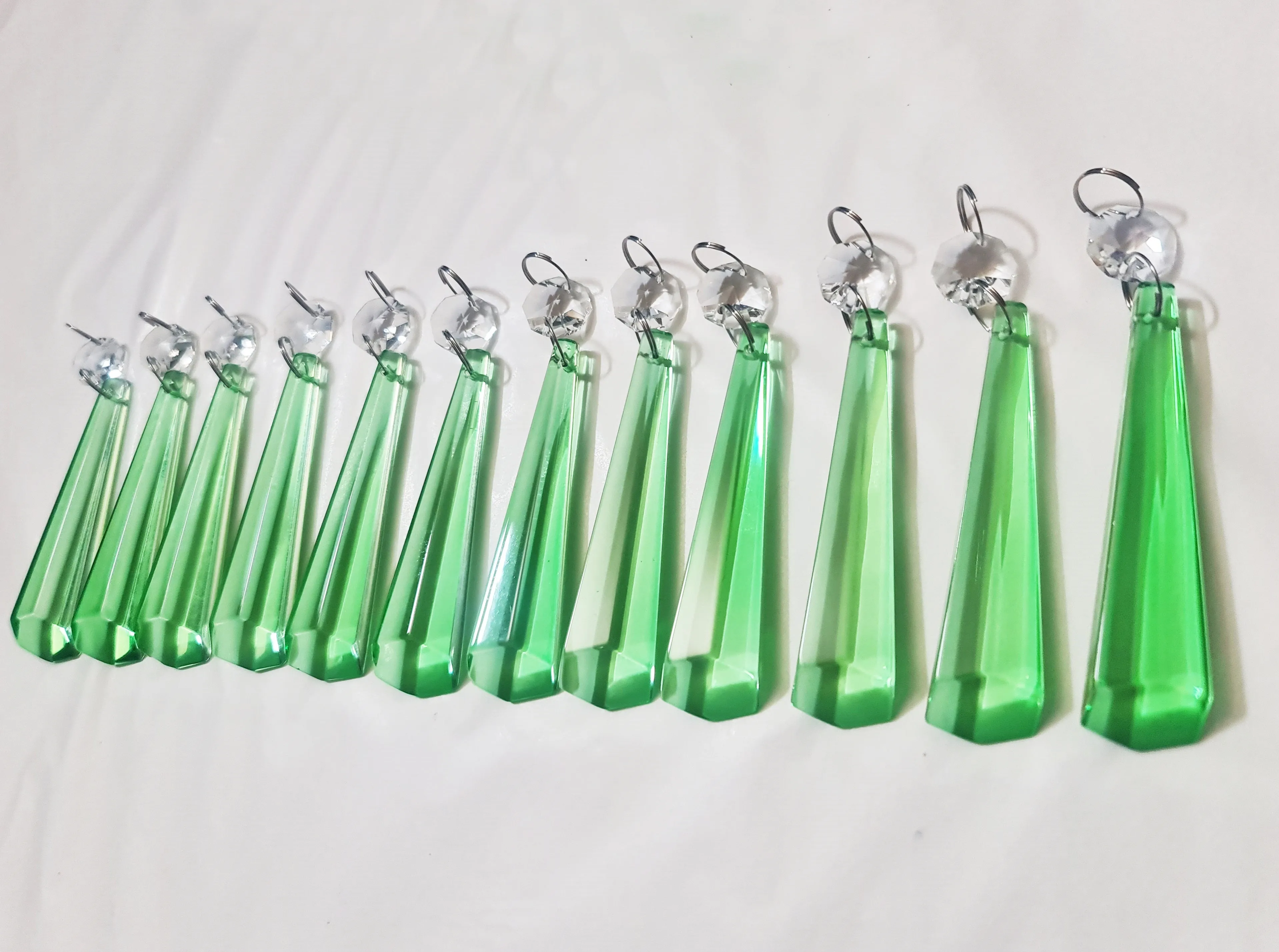 12 Emerald Green Icicles 72 mm 3" UK Chandelier Crystals Drops Beads Droplets Christmas Decorations