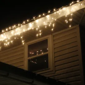 150-bulb White Twinkle Glass Icicle Lights, Green Wire