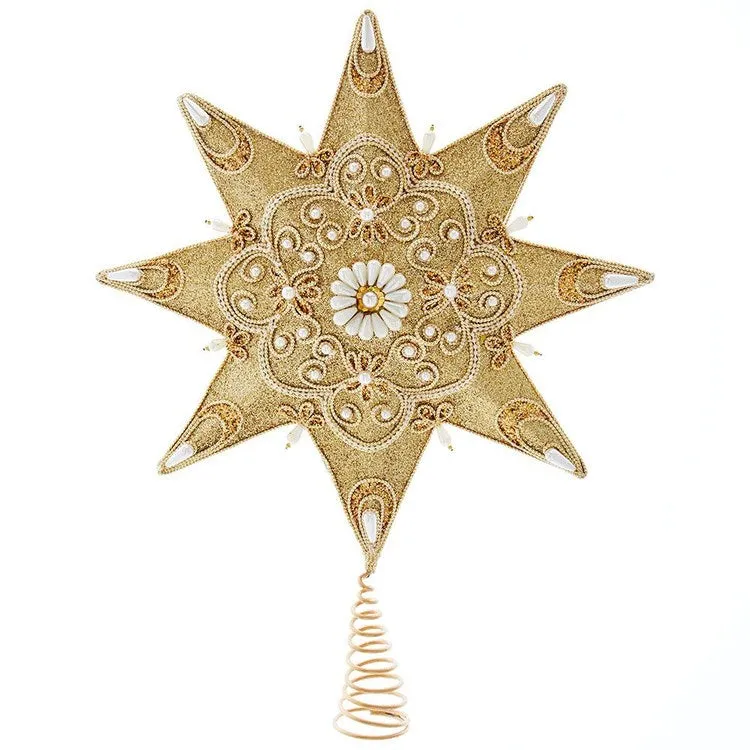 16" Pearl and Gold Shimmer Eight-Point Star Tree Topper