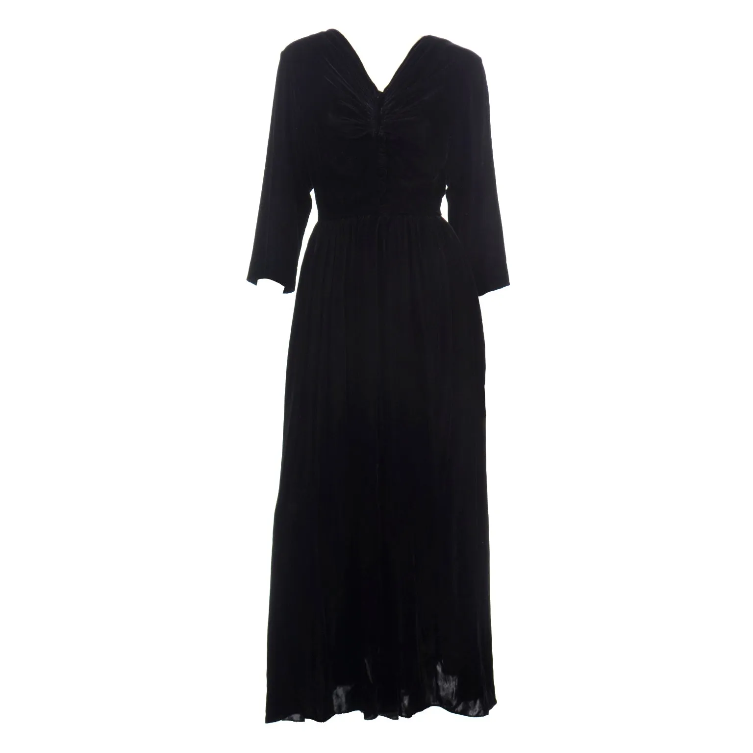 1940s Kamore Black Silk Velvet Evening Dress or Hostess Gown