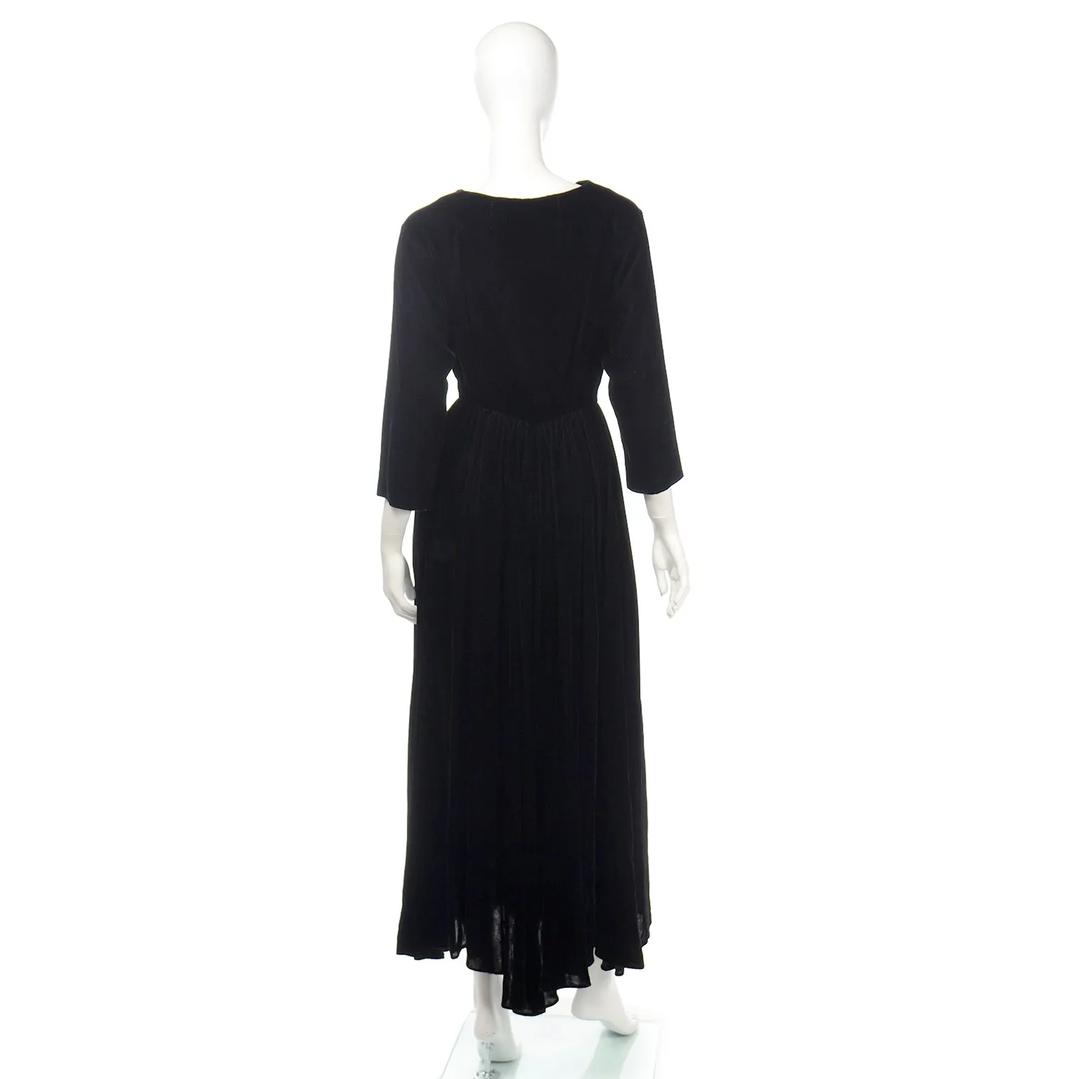 1940s Kamore Black Silk Velvet Evening Dress or Hostess Gown