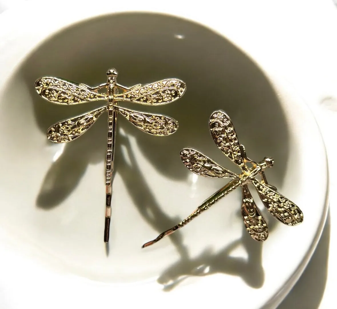 2 pack Golden dragonfly hair clip