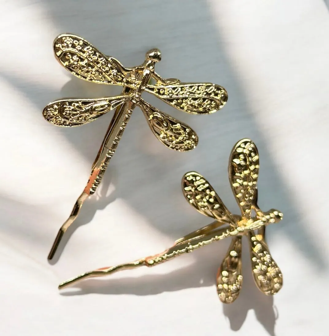 2 pack Golden dragonfly hair clip