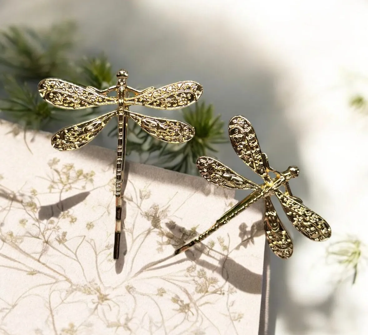 2 pack Golden dragonfly hair clip