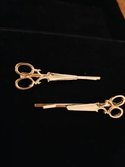 2 pack Golden scissors hair clips | fun and cute barrette clips | korean bridal hair accessories | acetate hair slides