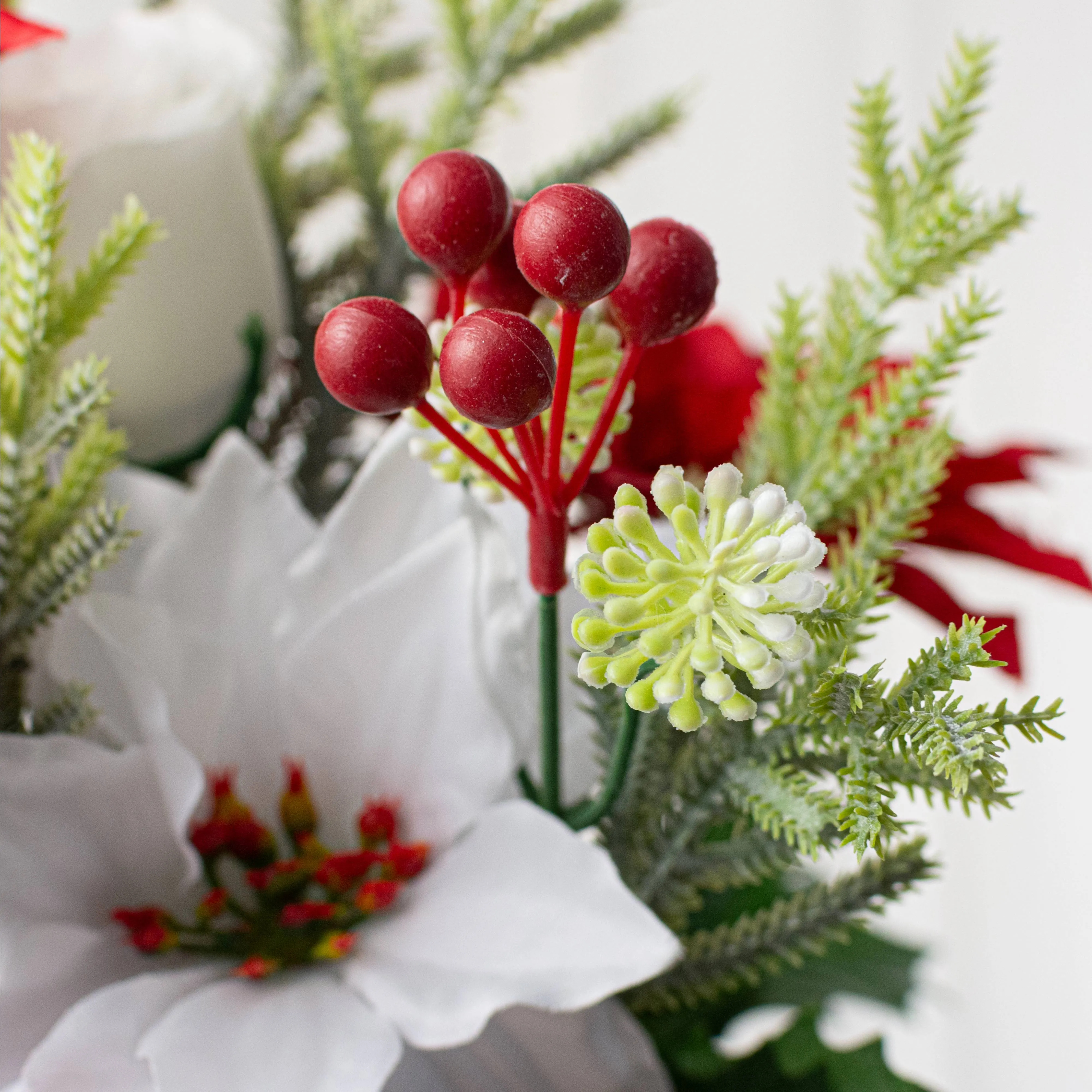 21" Poinsettias, Roses & Berries Bush (14 Stem)