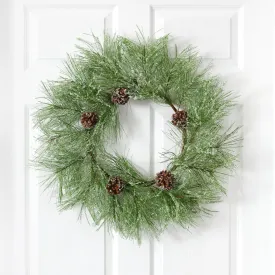 24” Iced Pine Artificial Wreath with Pine Cones by Nearly Natural