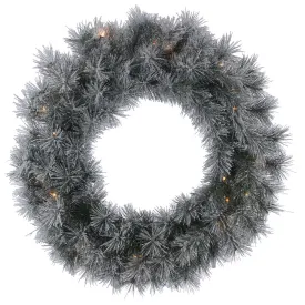 24in. Frosted Brewer Pine Wreath 35 Clear Lights 70Tips