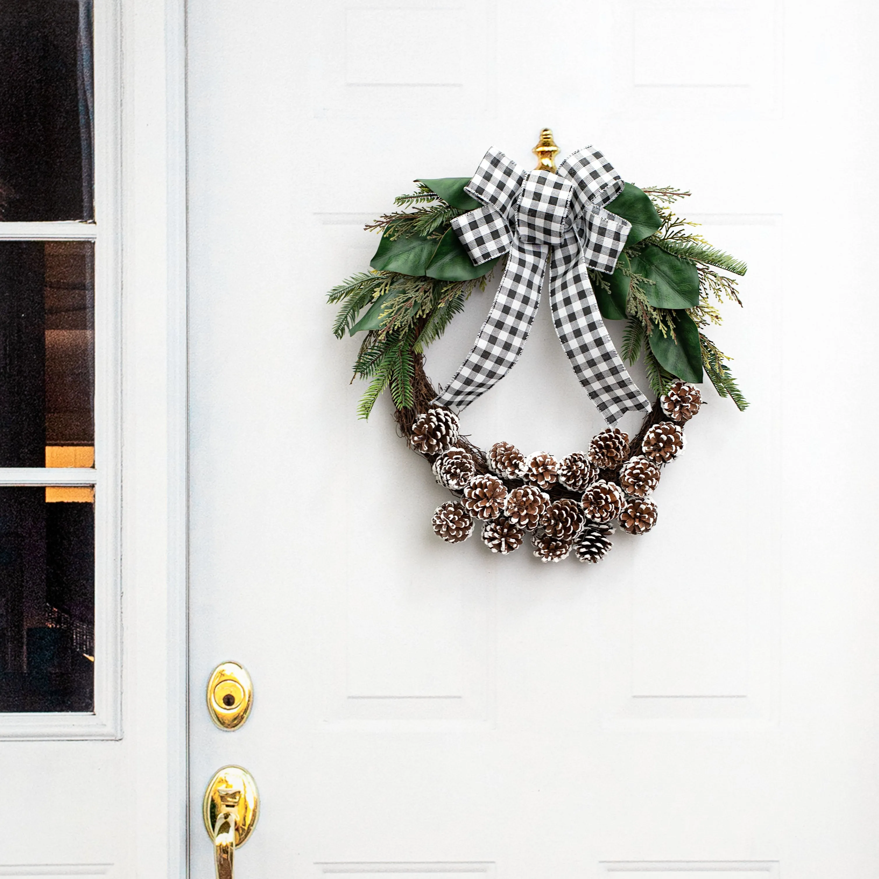 24" Pinecone Wreath With Gingham Bow