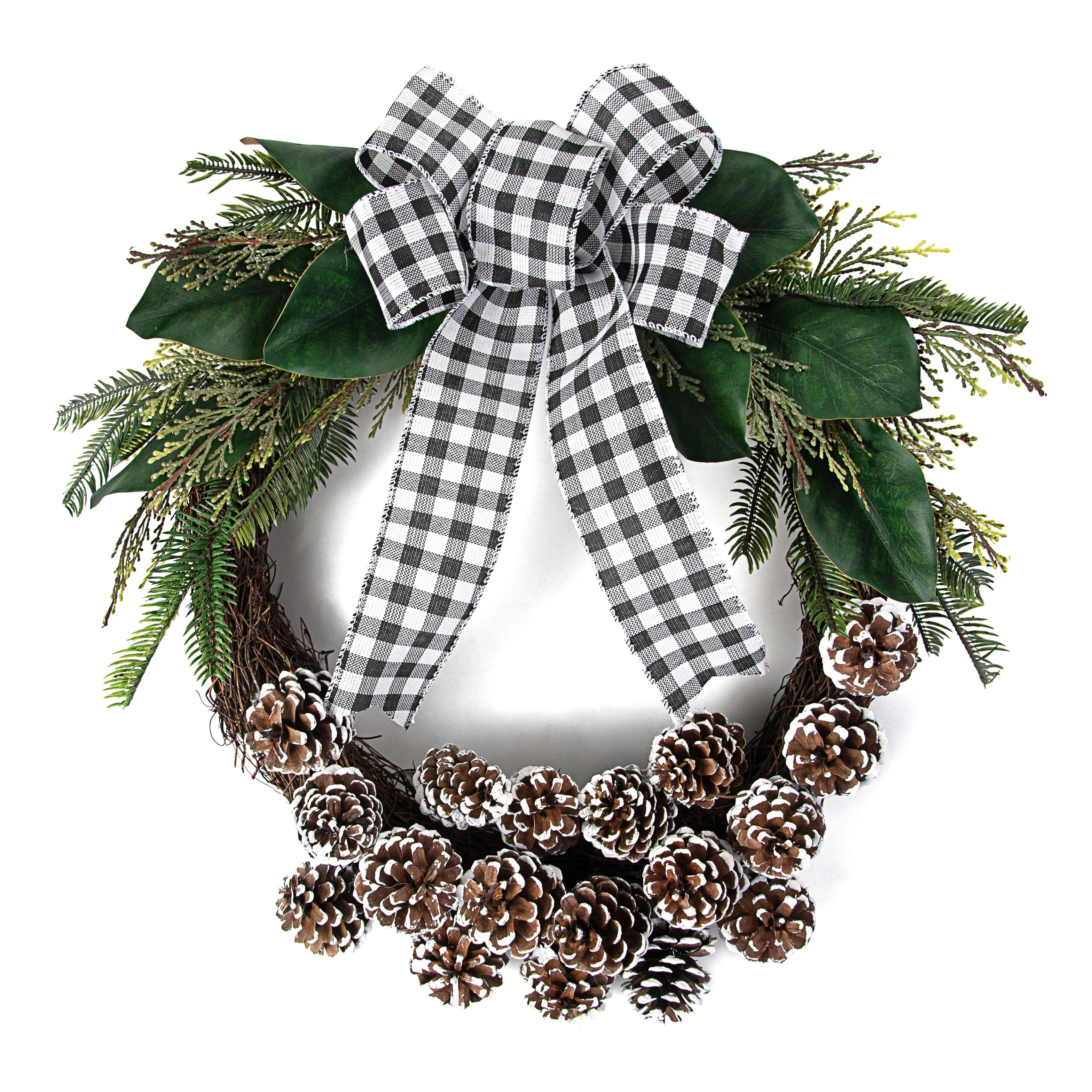 24" Pinecone Wreath With Gingham Bow