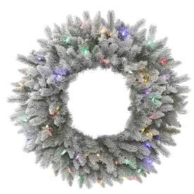 36in. Frosted Sable Pine Wreath Iridescent Glitter 100 Multi LED Lights