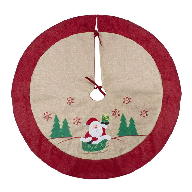 36" Burlap Santa Claus in Sleigh Embroidered Christmas Tree Skirt