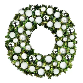 5' Pre-Lit Warm White LED Blended Pine Christmas Wreath Decorated with the Iceland Ornament Collection