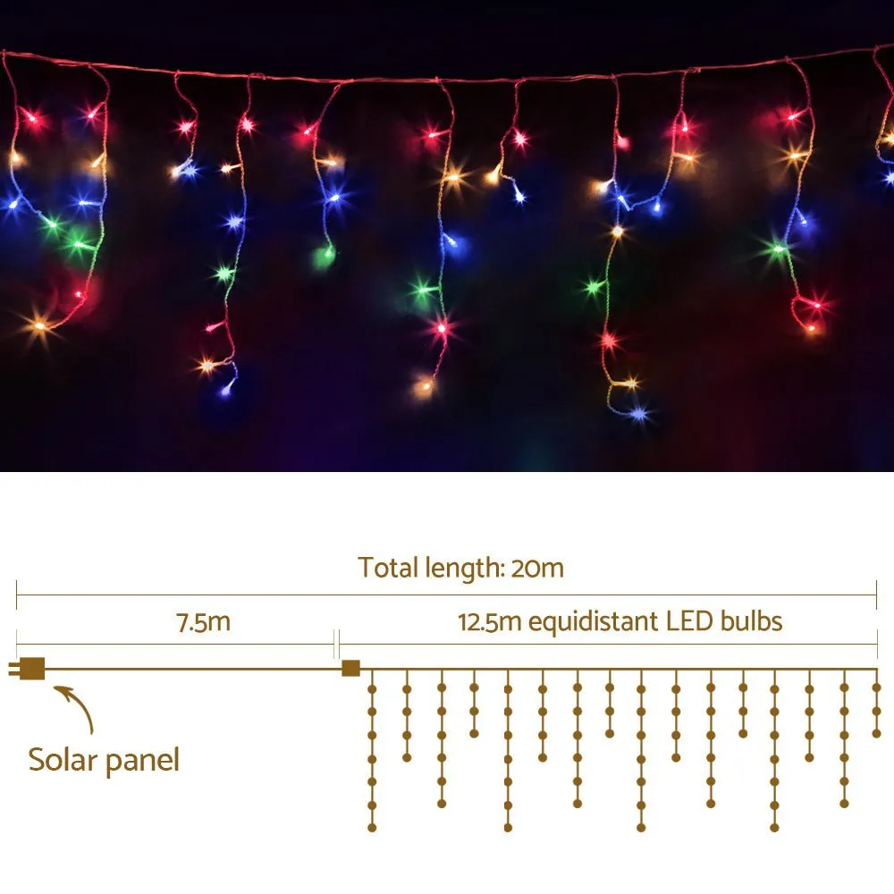 500 LED Solar Powered Christmas Icicle Lights 20M Outdoor Fairy String Party Multicolour