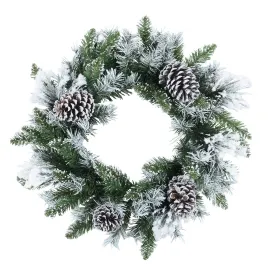 50cm Artificial Snow Flocked Xmas Wreath With Pine Cones