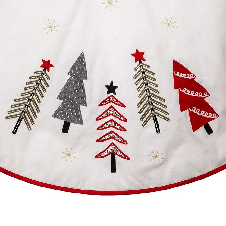 50" Christmas Trees and Stars Embroidered Tree Skirt