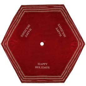 56" Red and White Happy Holidays Christmas Tree Skirt with Striped Trim