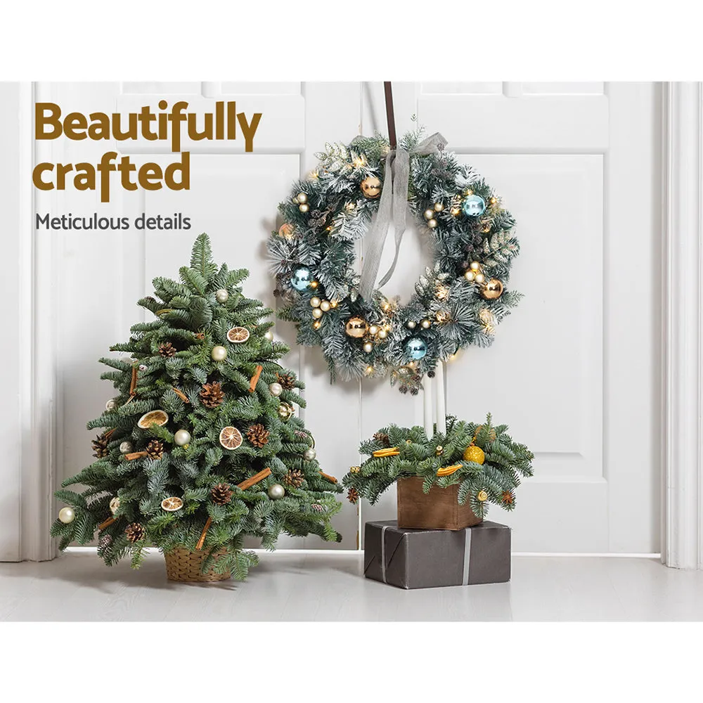 60cm Snowy LED Christmas Wreath w/ Pine Cones & Baubles - Jingle Jollys