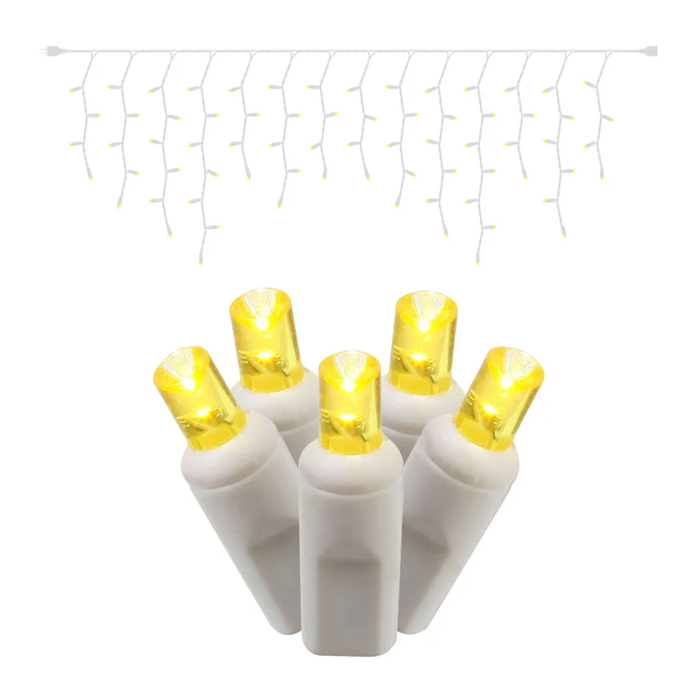 6PK - 9Ft. Icicle LED70Lt. Yellow Wide Angle Lights White Wire