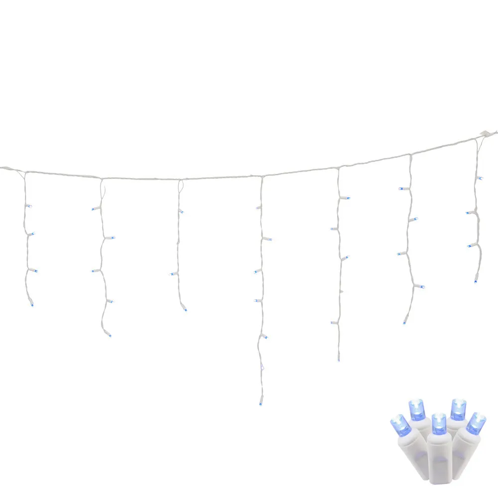 70 Blue LED Lights / White Wire Wide Angle 9Ft. Icicle Christmas Set