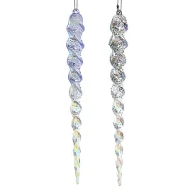 8.9" Iridescent Lavender Blue, Clear, and Silver Icicle Ornaments, Set of 2