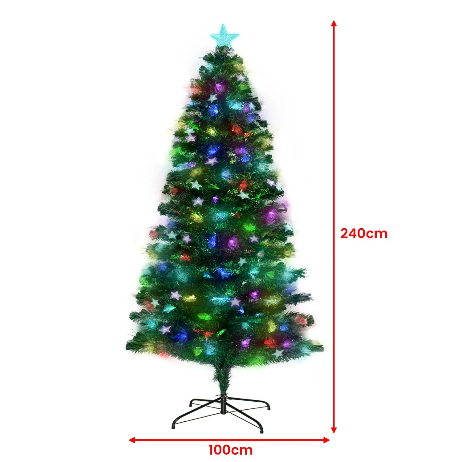 8ft 2.4m 320 Tips Enchanted Pre Lit Fibre Optic Christmas Tree Stars Xmas Decor