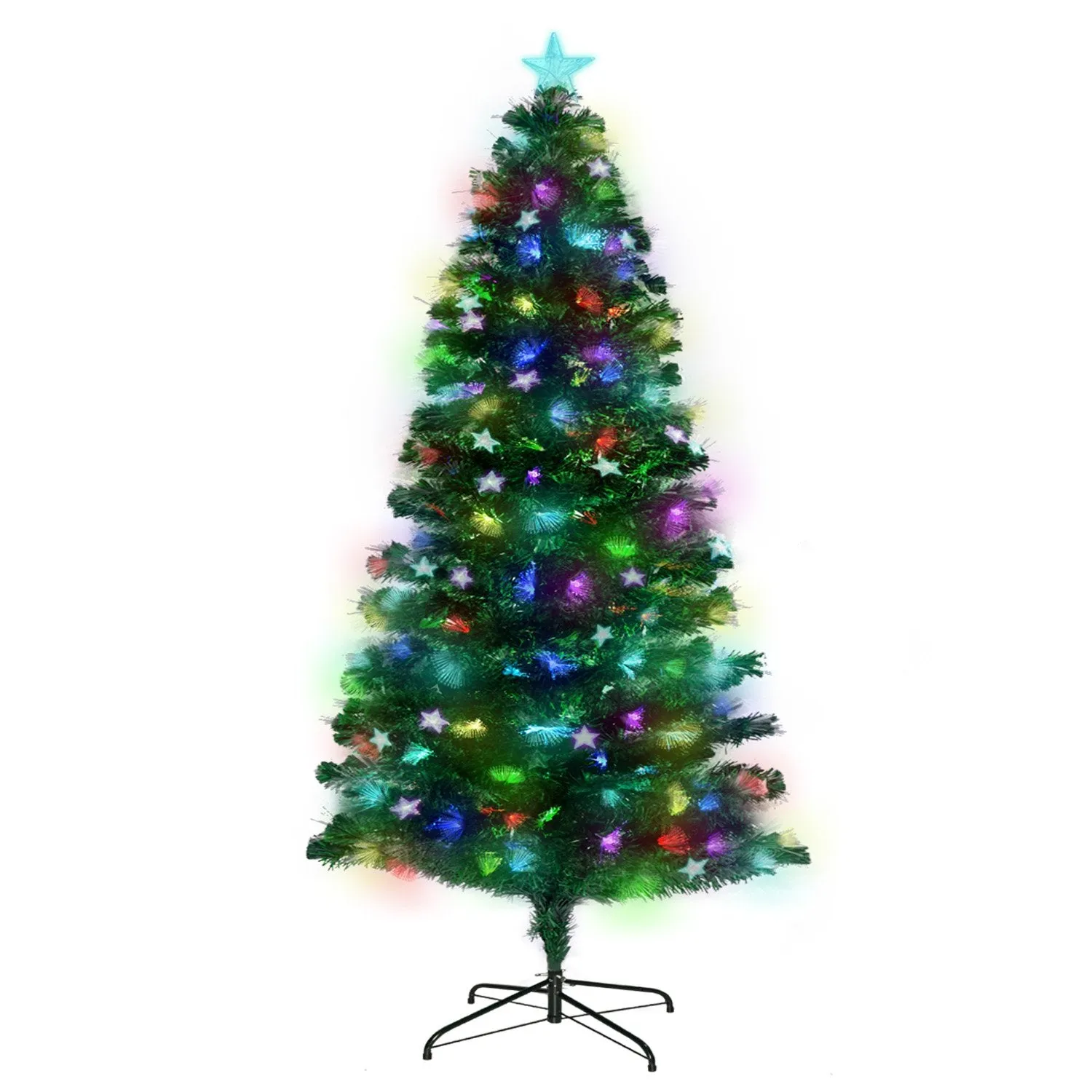 8ft 2.4m 320 Tips Enchanted Pre Lit Fibre Optic Christmas Tree Stars Xmas Decor