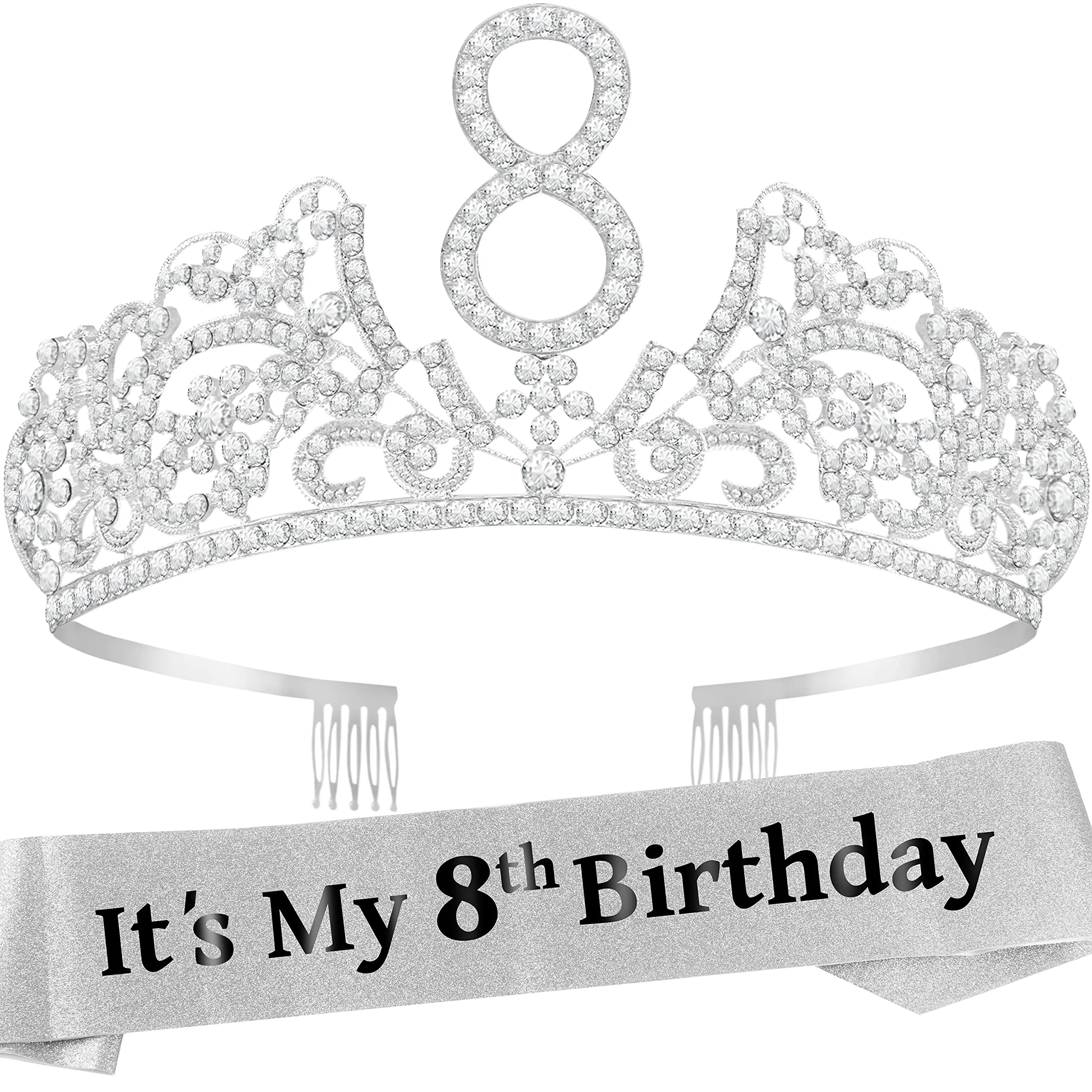 8th Birthday Gifts for Girl, 8th Birthday Tiara and Sash, 8th Birthday Decorations