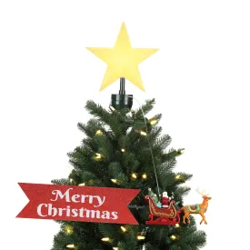 Animated Sleigh Tree Topper with Banner - White Santa