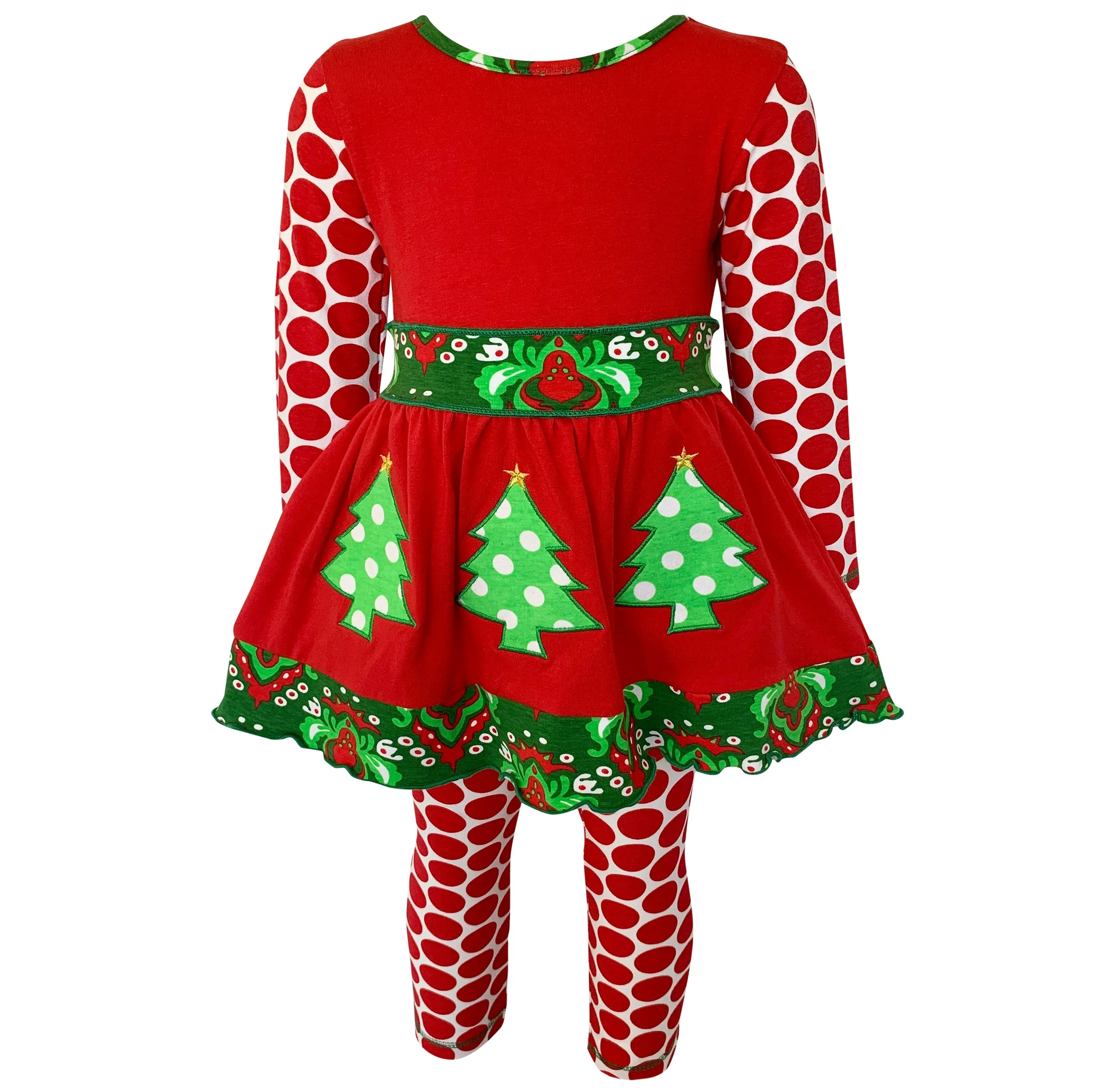 AnnLoren Girls Boutique Winter Holiday Red Green Damask Dress and Legging Set sz 2/3T-9/10