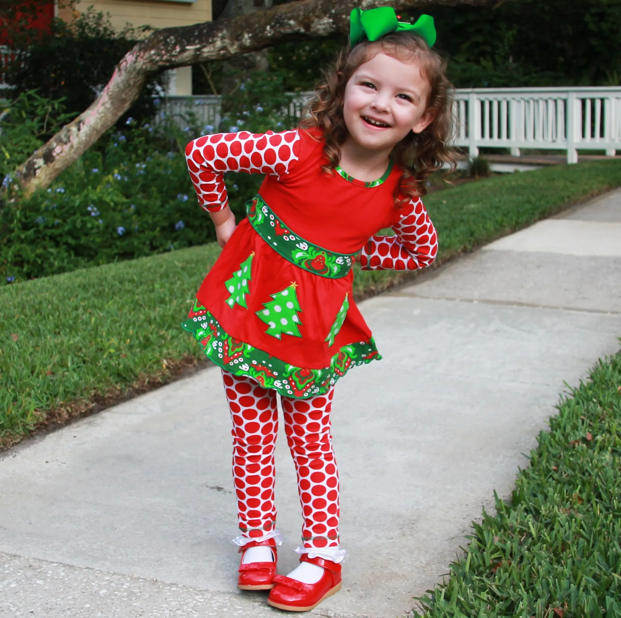 AnnLoren Girls Boutique Winter Holiday Red Green Damask Dress and Legging Set sz 2/3T-9/10