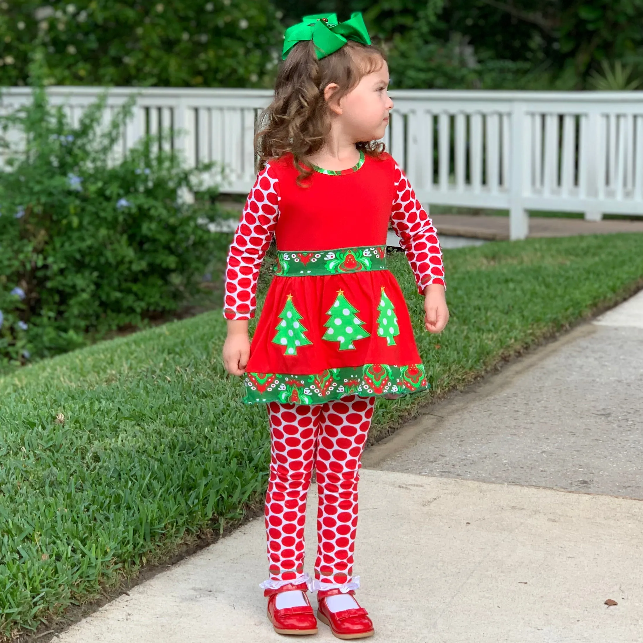 AnnLoren Girls Boutique Winter Holiday Red Green Damask Dress and Legging Set sz 2/3T-9/10