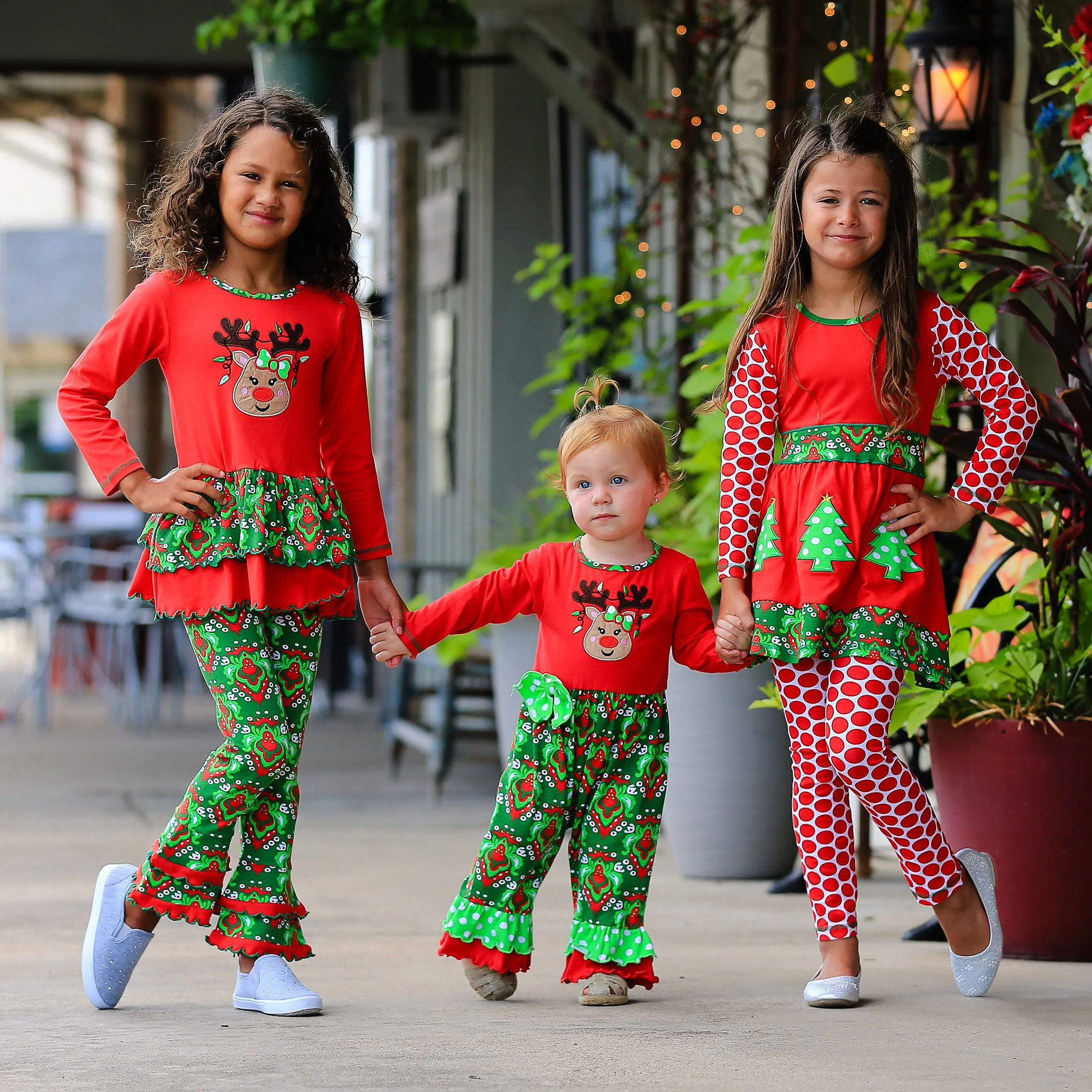 AnnLoren Girls Boutique Winter Holiday Red Green Damask Dress and Legging Set sz 2/3T-9/10