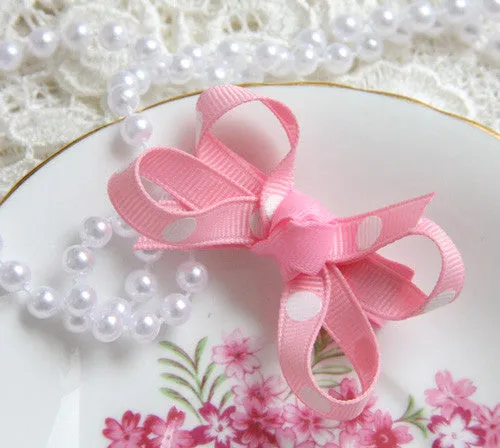 Baby & girl pink & white spot grosgrain bow non slip hair clip.clip33