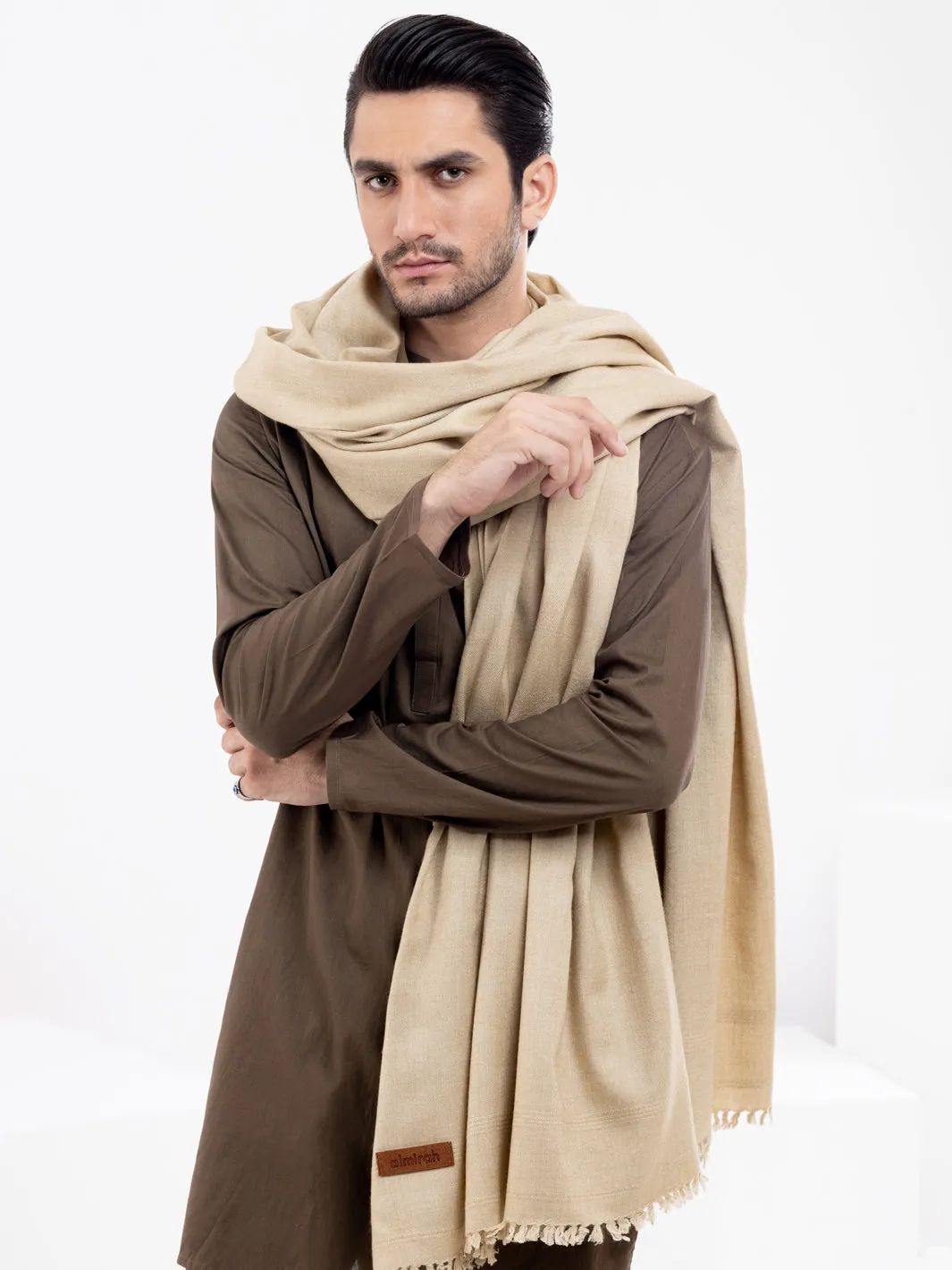 Beige Blended Shawl For Men - AL-SH-015