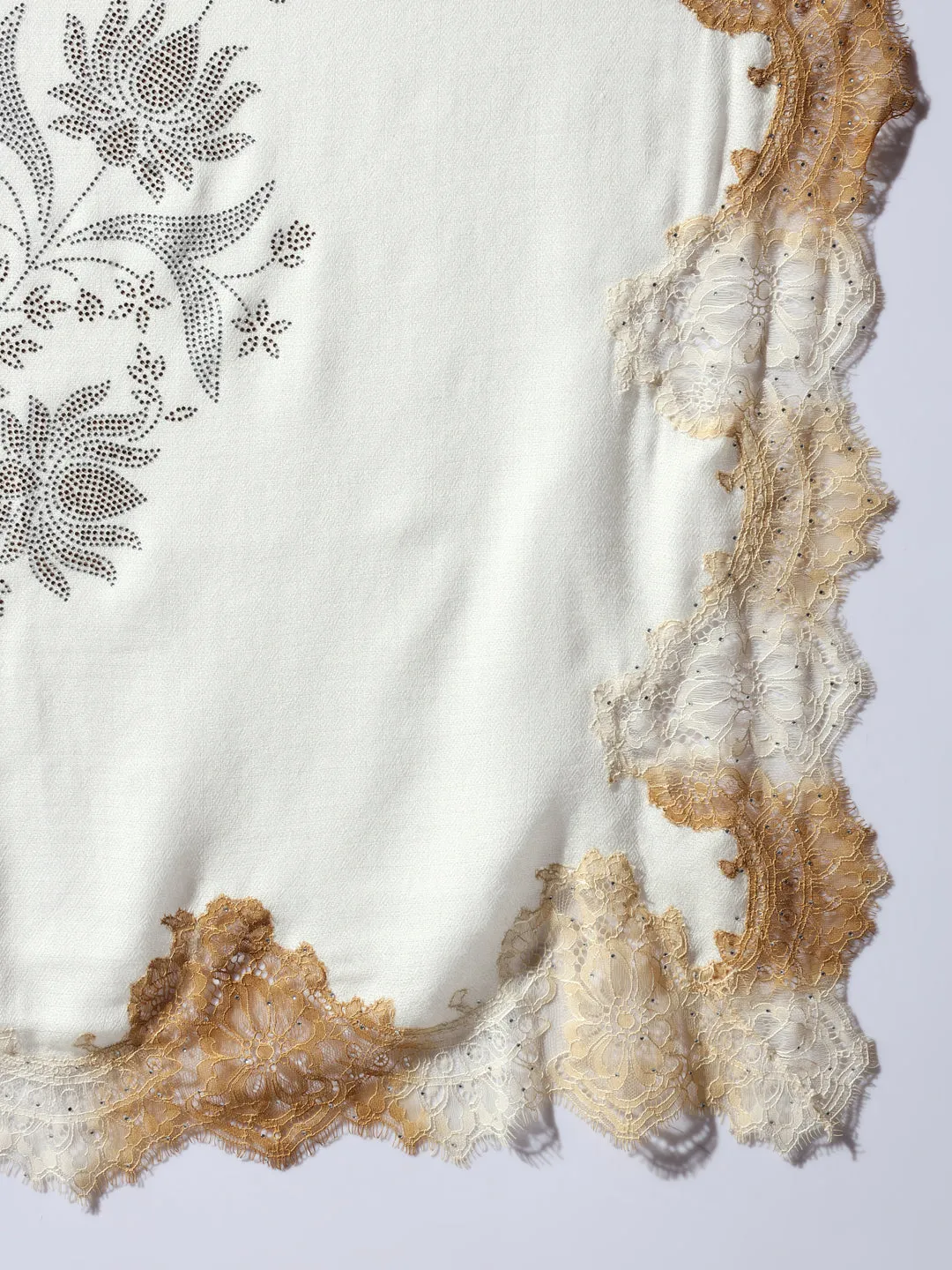 beige shawl with lace and swarovski