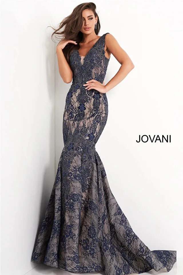 Beyza | Lace V Neck Mermaid Evening Gown | Jovani 04585