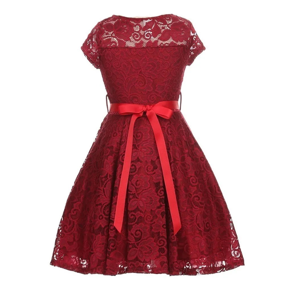 Big Girls Lace Glitter Stone Belt Special Occasion Skater Dress 8-14