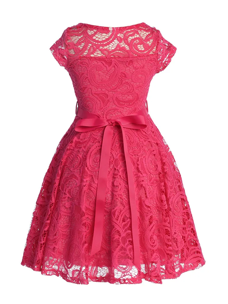 Big Girls Lace Glitter Stone Belt Special Occasion Skater Dress 8-14