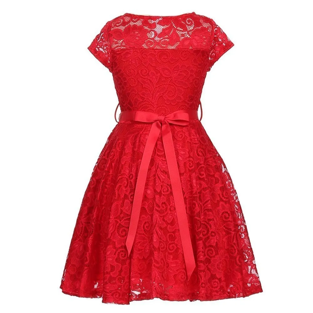 Big Girls Lace Glitter Stone Belt Special Occasion Skater Dress 8-14