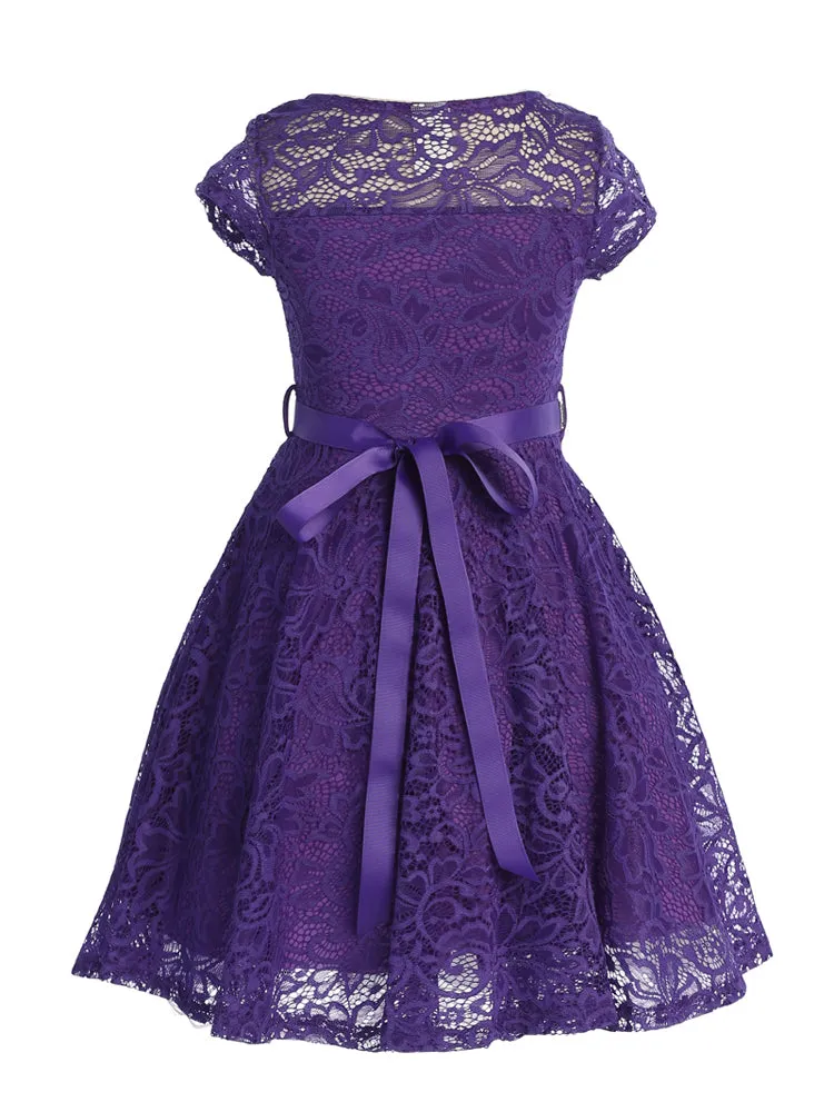 Big Girls Lace Glitter Stone Belt Special Occasion Skater Dress 8-14